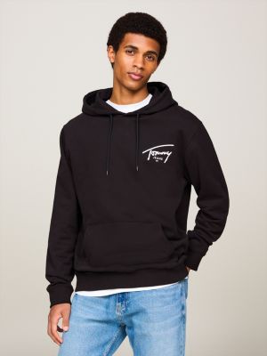 black signature logo drawstring hoody for men tommy jeans