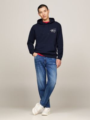 felpa con cappuccio e logo firma blu da uomini tommy jeans