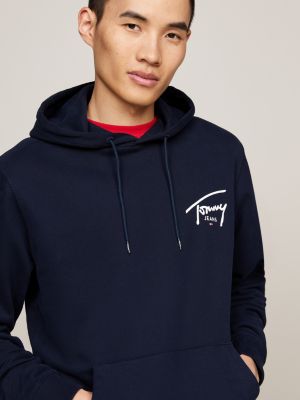 felpa con cappuccio e logo firma blu da uomini tommy jeans