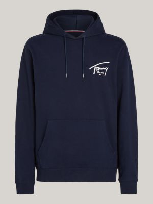 sweat à capuche à cordon et logo signature bleu pour hommes tommy jeans