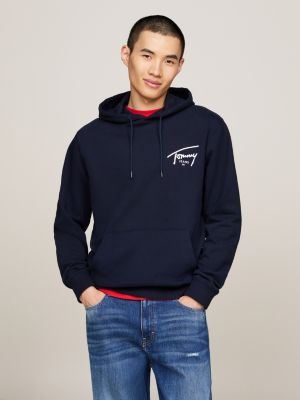 sweat à capuche à cordon et logo signature bleu pour hommes tommy jeans