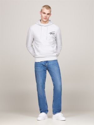 grey signature logo drawstring hoody for men tommy jeans