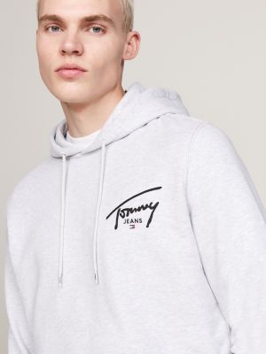 grau hoodie mit tunnelzug und signatur-logo für herren - tommy jeans