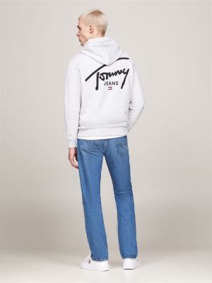 grau hoodie mit tunnelzug und signatur-logo für herren - tommy jeans