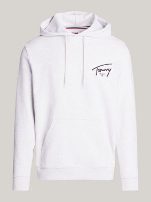 sweat à capuche à cordon et logo signature gris pour hommes tommy jeans