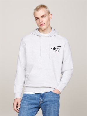 grey signature logo drawstring hoody for men tommy jeans