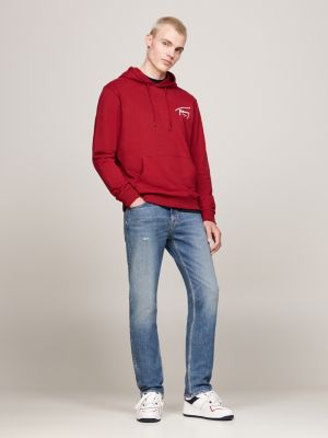 rot hoodie mit tunnelzug und signatur-logo für herren - tommy jeans