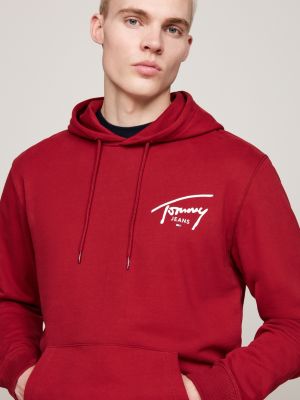 rot hoodie mit tunnelzug und signatur-logo für herren - tommy jeans