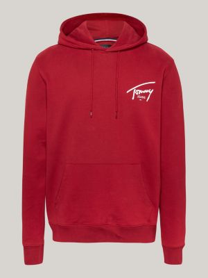 rot hoodie mit tunnelzug und signatur-logo für herren - tommy jeans