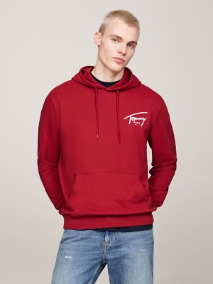 felpa con cappuccio e logo firma red da uomini tommy jeans