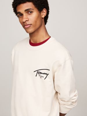 sweat à imprimé logo signature dans le dos beige pour hommes tommy jeans