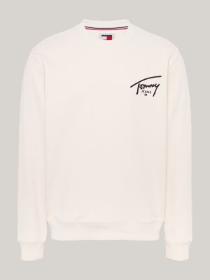 sweat à imprimé logo signature dans le dos beige pour hommes tommy jeans