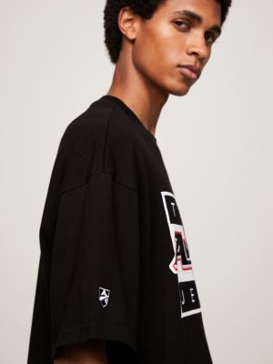 black tommy x avirex dual gender logo t-shirt for men tommy jeans