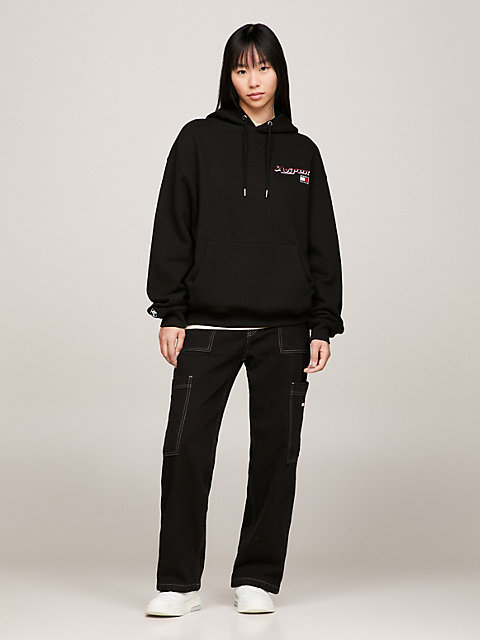 black tommy jeans x avirex genderneutraler hoodie für herren - tommy jeans
