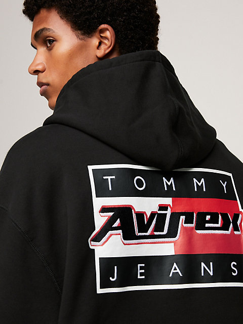 black tommy x avirex dual gender back logo hoody for men tommy jeans