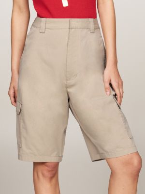 beige dual gender wide leg cargo shorts for men tommy jeans