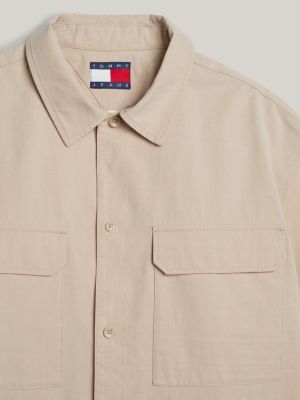 camisa dual gender de manga corta beige de hombres tommy jeans