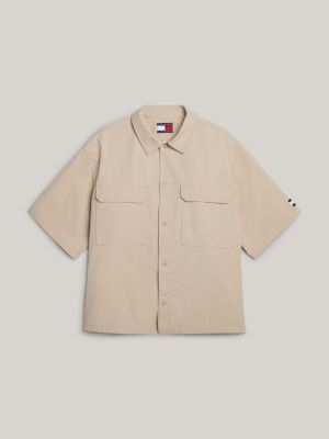 camisa dual gender de manga corta beige de hombres tommy jeans