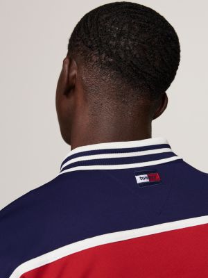 red dual gender colour-blocked logo polo for men tommy jeans