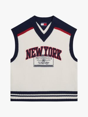 white dual gender relaxed knitted cricket vest for men tommy jeans