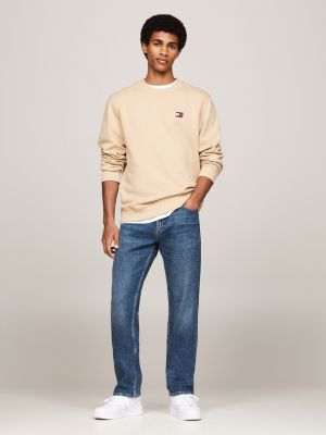 blauw slim straight jeans met faded naden voor heren - tommy jeans