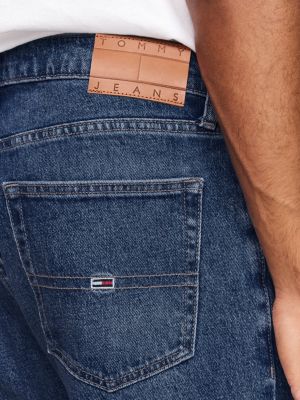 jean slim droit à coutures délavées bleu pour hommes tommy jeans