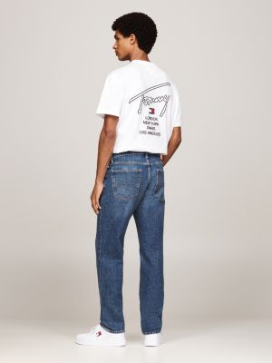 jean slim droit à coutures délavées bleu pour hommes tommy jeans