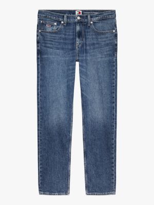 blauw slim straight jeans met faded naden voor heren - tommy jeans