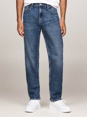 blauw slim straight jeans met faded naden voor heren - tommy jeans