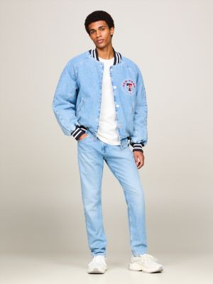 bomber varsity explorer in denim blu da uomini tommy jeans