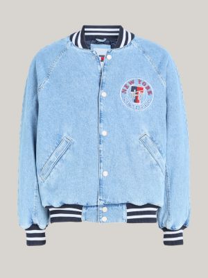 bomber varsity explorer in denim blu da uomini tommy jeans