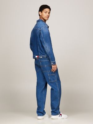 giacca trucker isaac in denim distressed blu da uomini tommy jeans