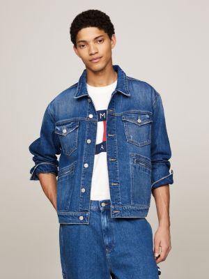 denim isaac trucker-jeansjacke mit used look für herren - tommy jeans