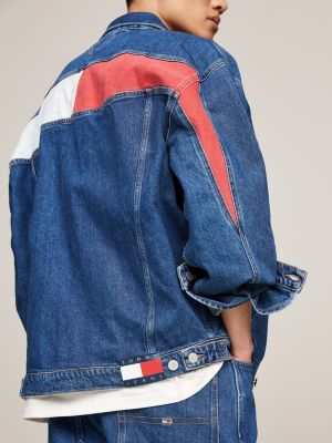 blue aiden archive oversized denim trucker jacket for men tommy jeans