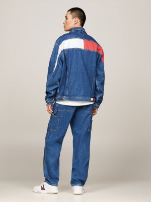 blue aiden archive oversized denim trucker jacket for men tommy jeans