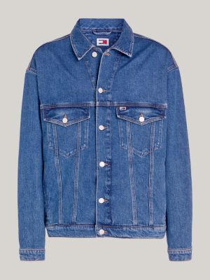 blue aiden archive oversized denim trucker jacket for men tommy jeans