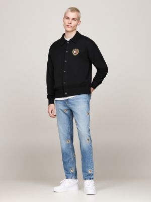 black collared boxy cardigan with wool for men tommy jeans