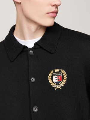 black collared boxy cardigan with wool for men tommy jeans