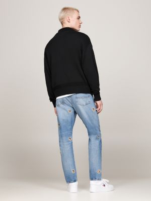 black collared boxy cardigan with wool for men tommy jeans