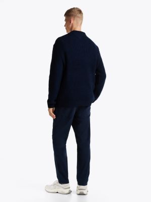 blue waffle knit crew neck jumper with wool for men tommy jeans