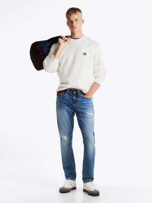 beige waffle knit crew neck jumper with wool for men tommy jeans