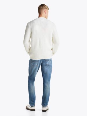 beige waffle knit crew neck jumper with wool for men tommy jeans