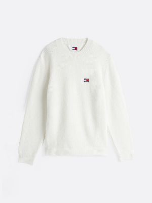 beige waffle knit crew neck jumper with wool for men tommy jeans