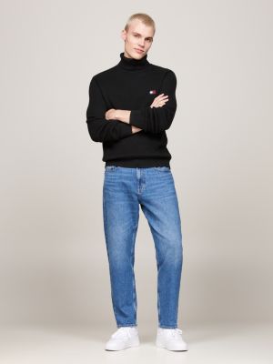 black roll neck slim jumper with wool for men tommy jeans