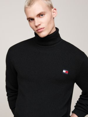 black roll neck slim jumper with wool for men tommy jeans