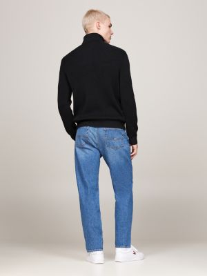 black roll neck slim jumper with wool for men tommy jeans