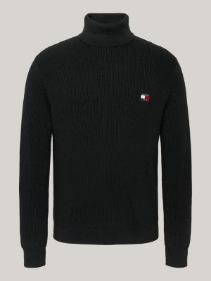 black roll neck slim jumper with wool for men tommy jeans