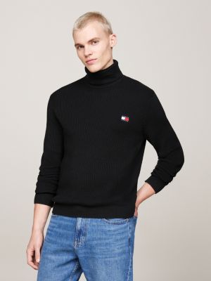 black roll neck slim jumper with wool for men tommy jeans