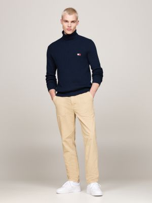 blue roll neck slim jumper with wool for men tommy jeans