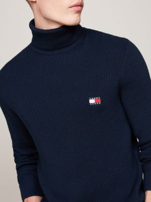 pull ajusté à col roulé avec laine bleu pour hommes tommy jeans